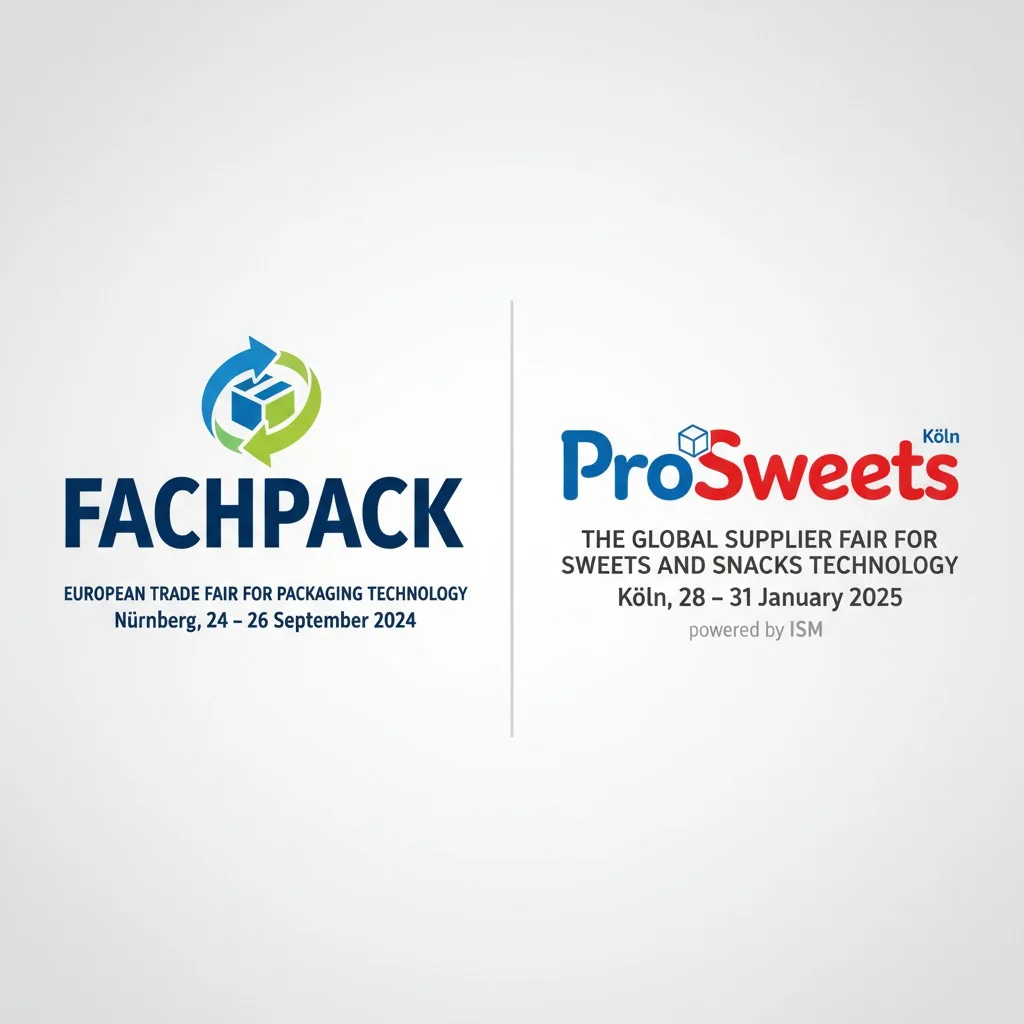 The logos for FachPack and ProSweets Köln.