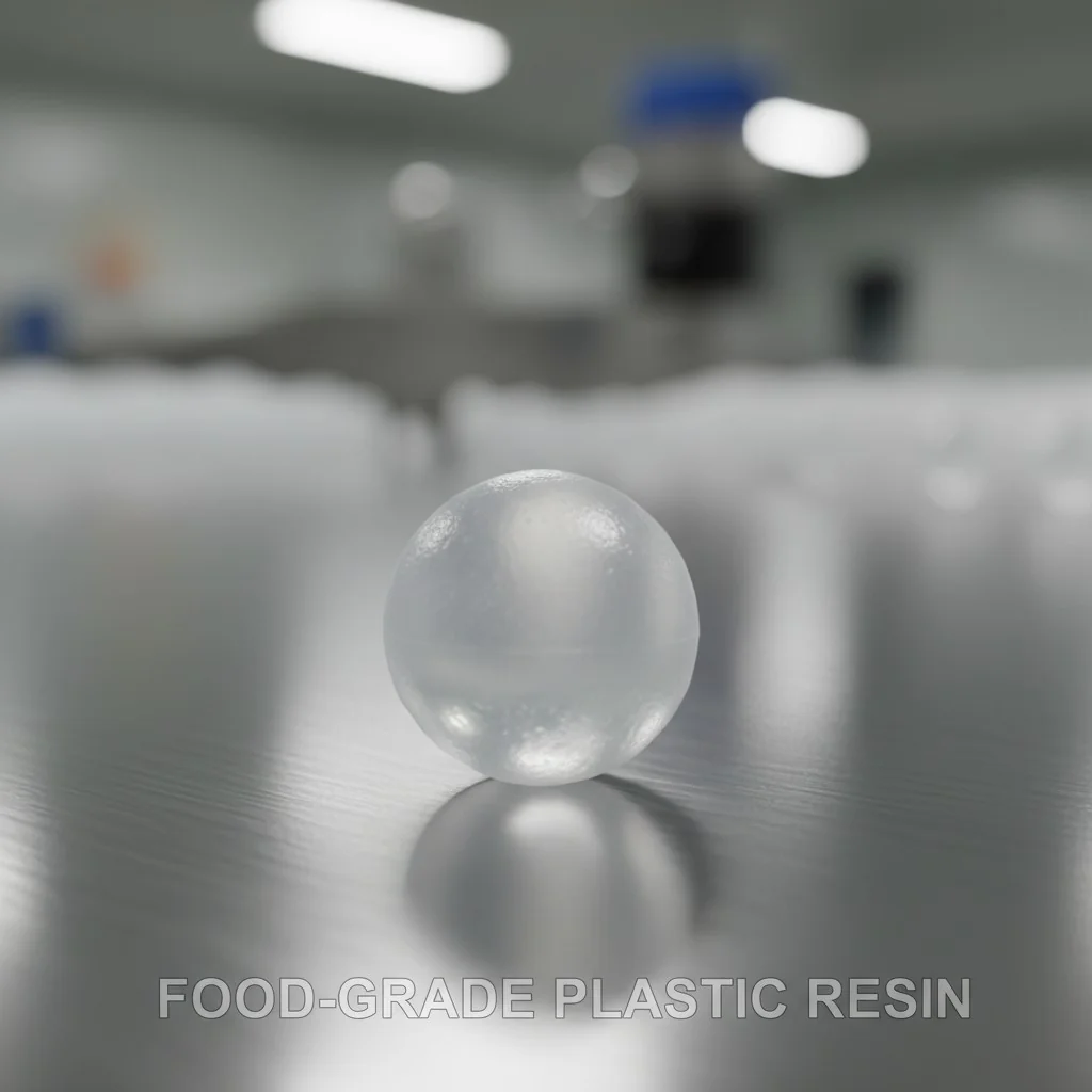 Close-up of a food-grade plastic resin pellet