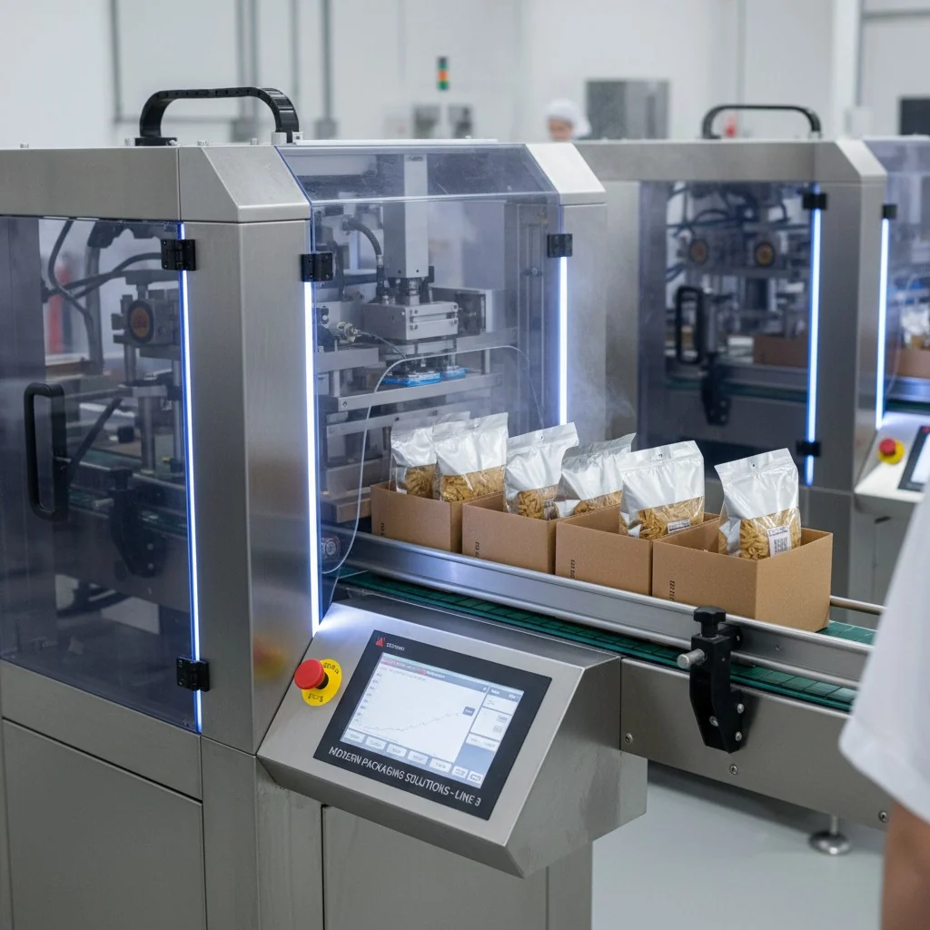 Close-up of a modern food packaging machine in operation