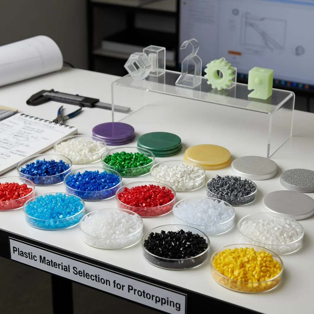 Various plastic material samples and pellets in different colors
